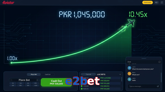 Main screen of E2bet aviator page for PK players